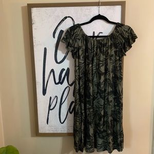 Palm Print T-shirt Off The Shoulder Dress